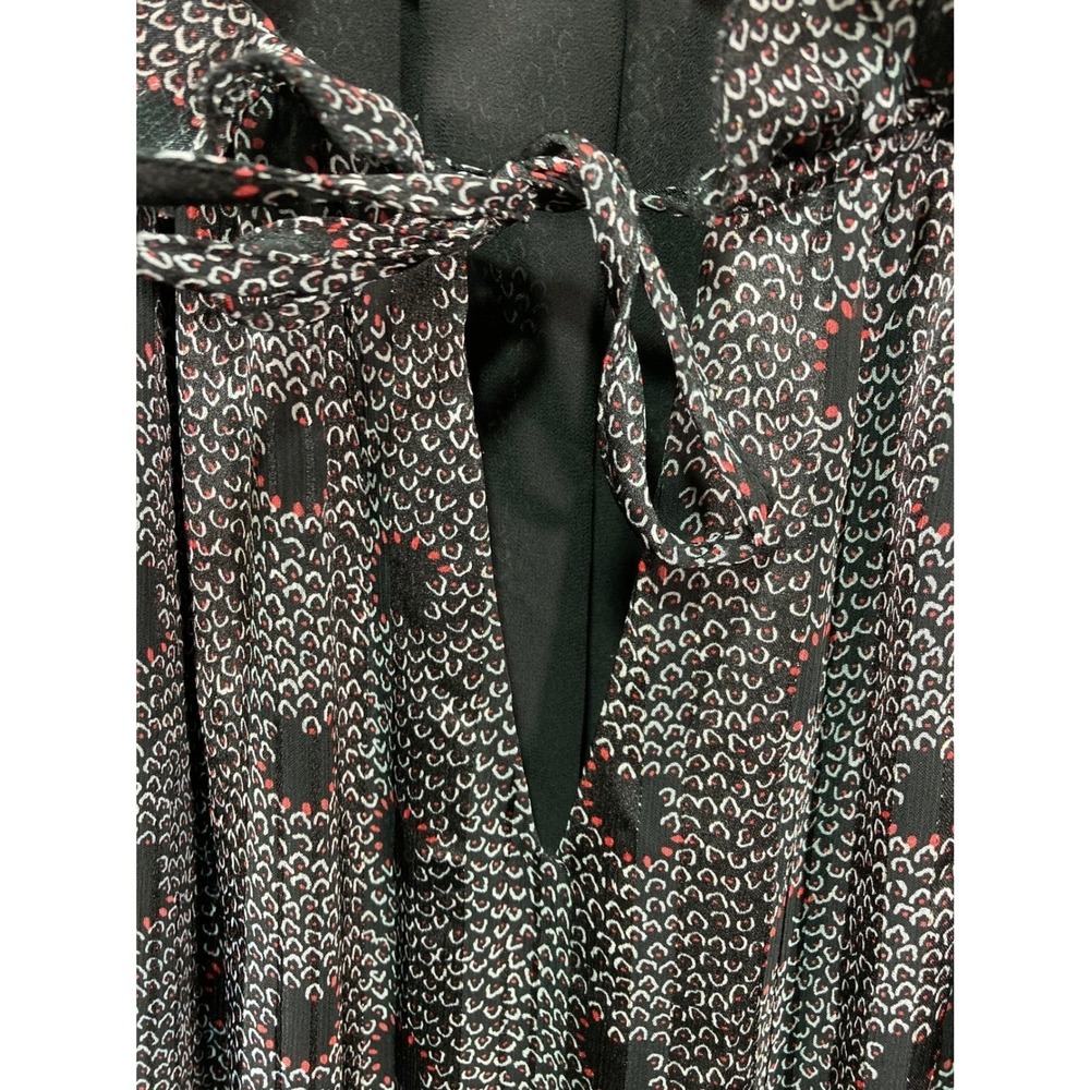 Melloday Womens 1X Black Red Abstract Print Tie Neck Metallic Mini Dress Tiered - Picture 7 of 13